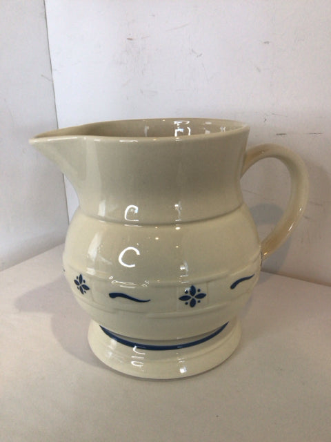 Longaberger Cream/Blue Ceramic w/Box Pitcher