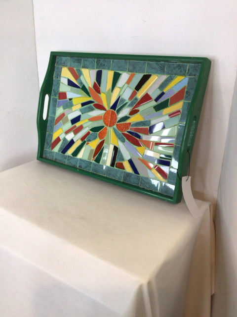 Tile Green/Mix Wood Mosaic Tray