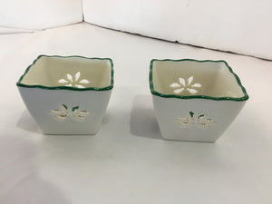 Spode Christmas Green/White Ceramic Candle Holder Pair Holiday Item