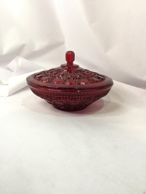 Vintage Cranberry Glass Lidded Bowl