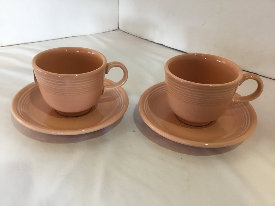 Fiesta Cups/Saucers Peach Stoneware Pair Cup Set