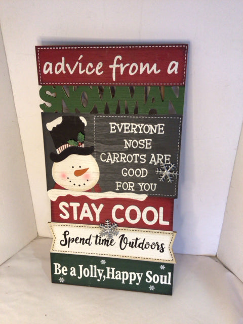 Sign Red/Green Wood Snowman Holiday Item