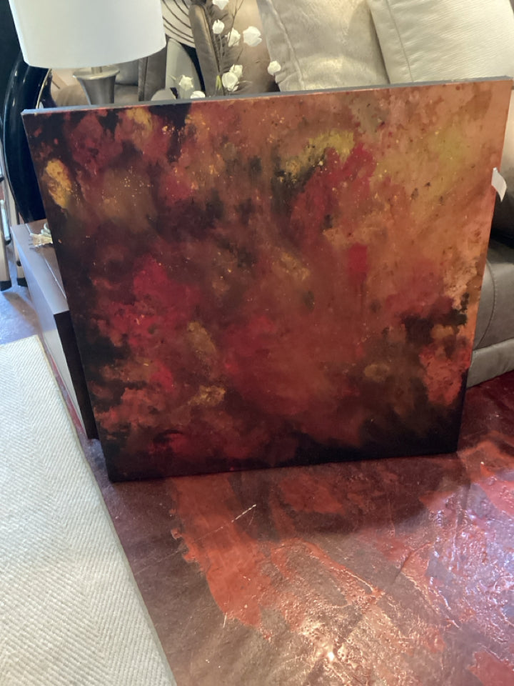 Modern Orange/Brown Signed Stretch Canvas Art