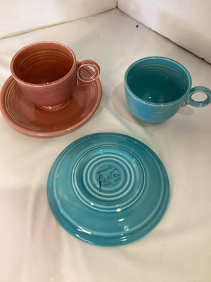 Fiesta Vintage Pair Blue/Pink Ceramic Cup Set