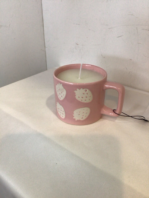 Rae Dunn Pink/white Ceramic Mug Candle