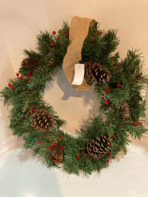 Wreath Green Burlap Pine Cone Holiday Item