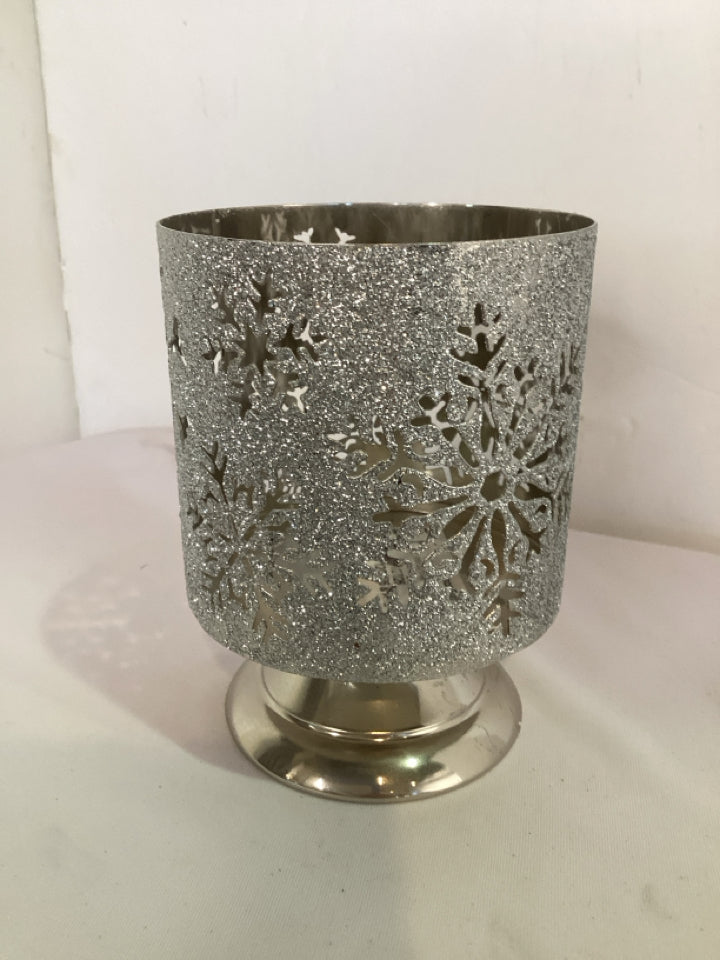 Candle Holder Silver Metal Glitter Holiday Item