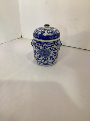 Lidded Blue/White Ceramic Canister