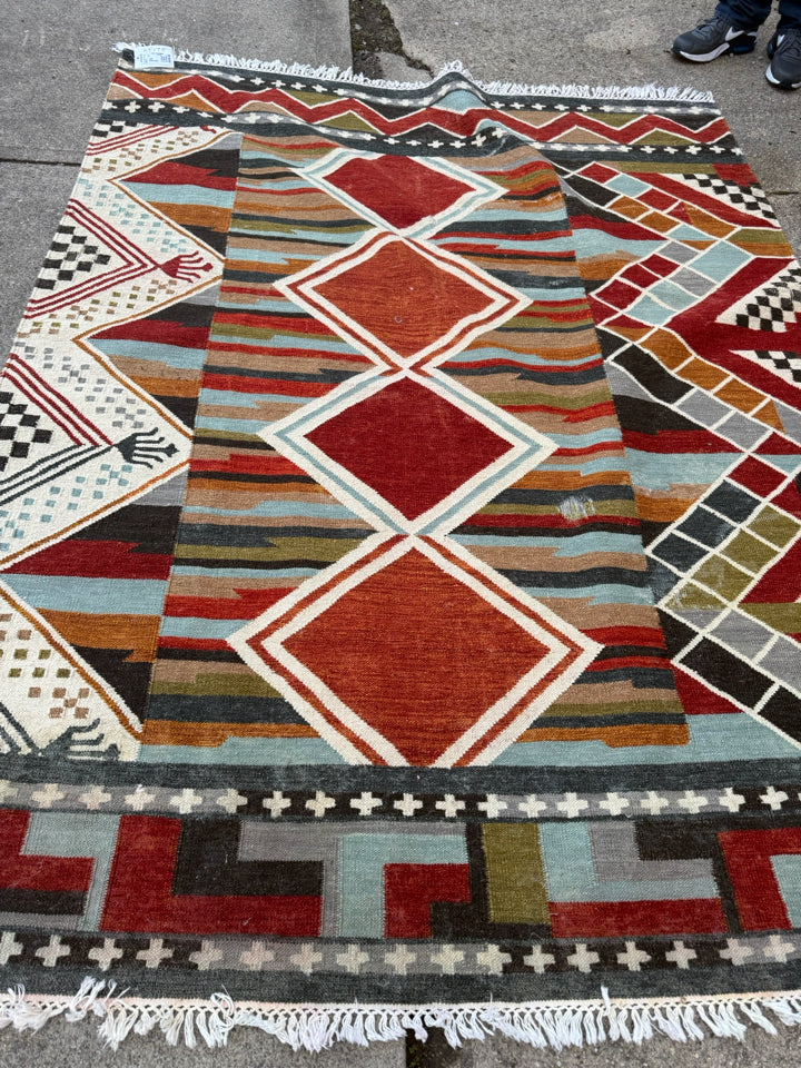 Dhurrie Wool Geometric Cream/Multi Rug