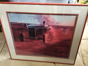 Signed Lithograph Red Racecar Framed Art