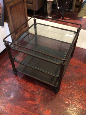 Pottery Barn Industrial Glass/Metal Tiered End/Side Bronze Table