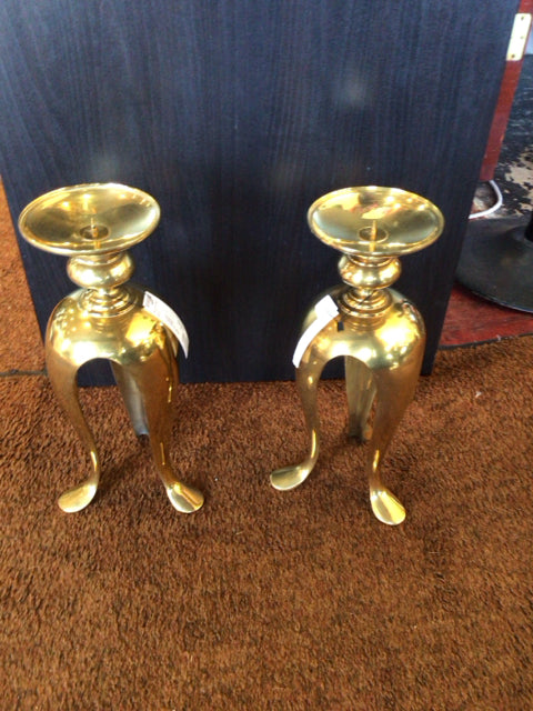 Pair Gold Brass Candle Holders