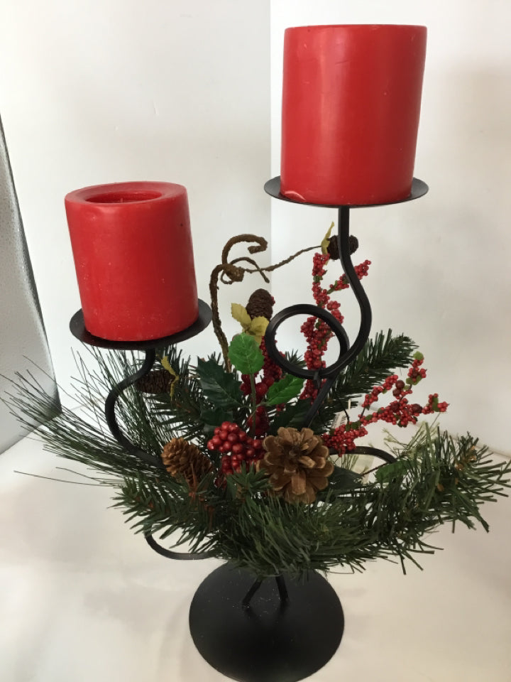 Candle Holder Red/Green Metal Holiday Item