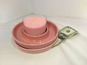 3 Piece Pink Ceramic W/ Candle Candle Holders