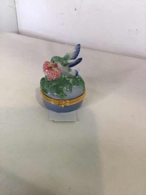 Vintage Green/Blue Porcelain Hummingbird Trinket Box