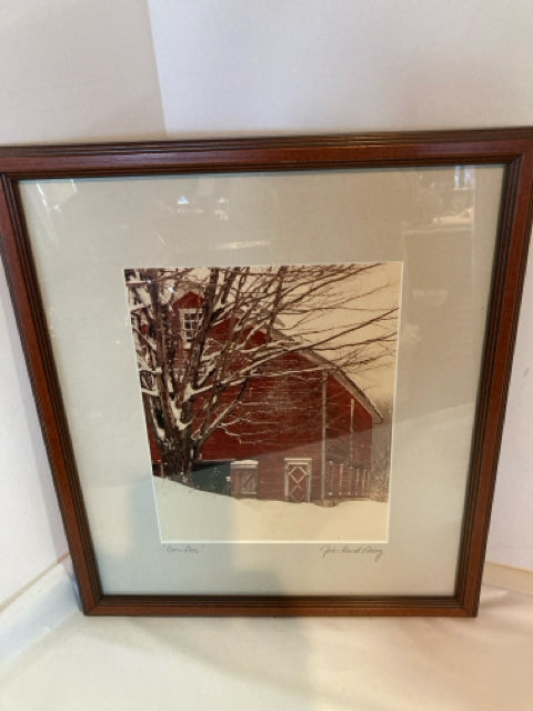 Signed Red/white Barn Framed Art