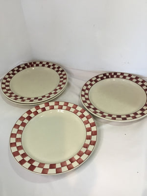 Hartstone White/Red Stoneware Set of 4 Plate Set