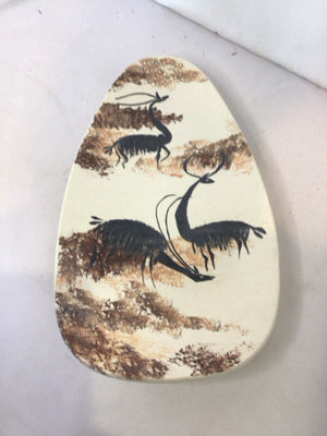 Mid-Century Cream Pottery Antelope Plate