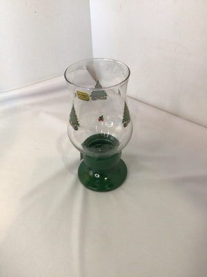 Avon Candle Holder Green/Clear Glass Christmas Tree 2 piece Holiday Item