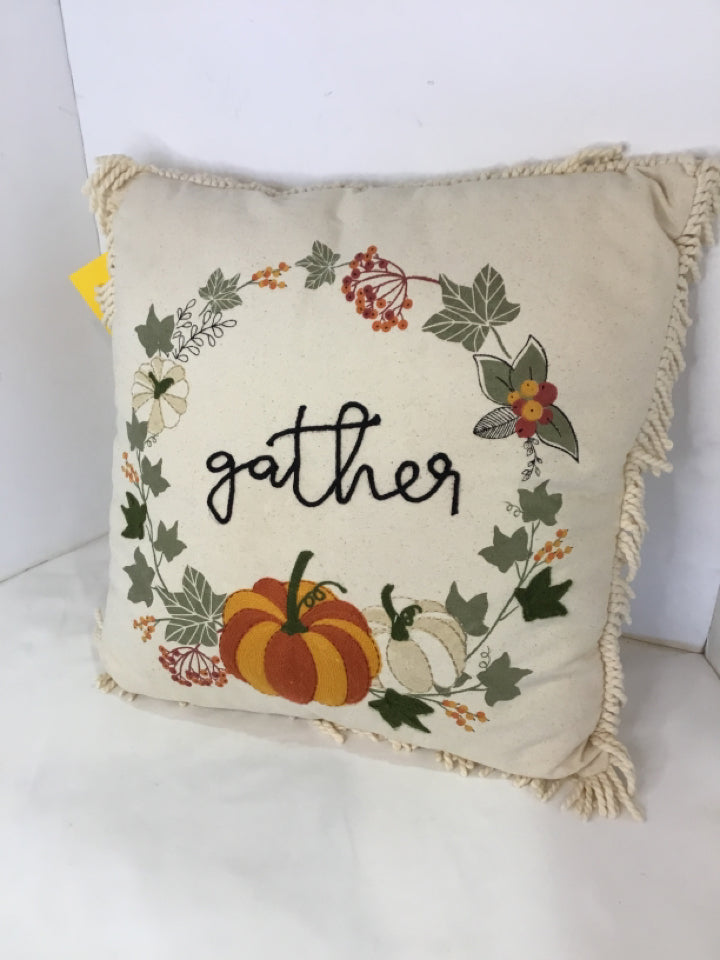 Cream Cotton Crewel Pillow