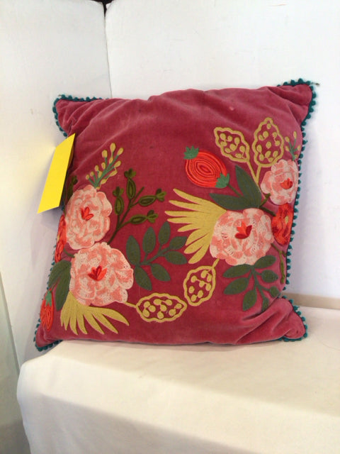Red Down Velvet Floral Pillow