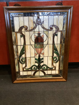 Vintage Framed White/Multi Stained Glass