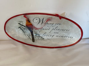 Hanging Frosted Glass Cardinal Words Holiday Item