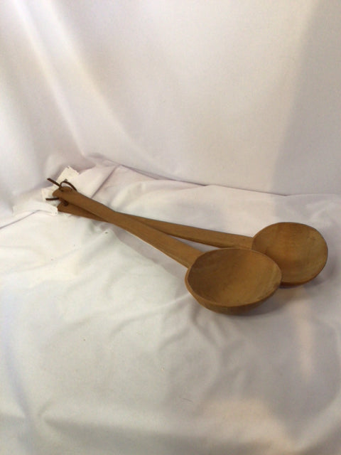 Hand Crafted Wood Spoon Pair Brown Wall Decoration