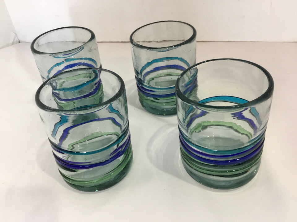 Set of 4 Clear/Green Glass Rocks Glasses