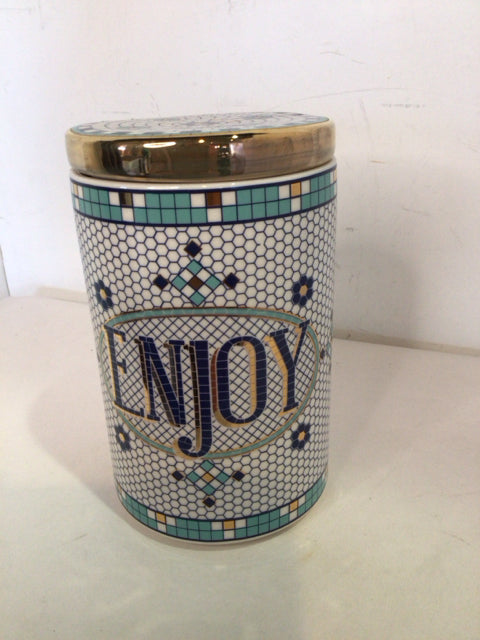 Anthropologie Blue/White Ceramic Canister