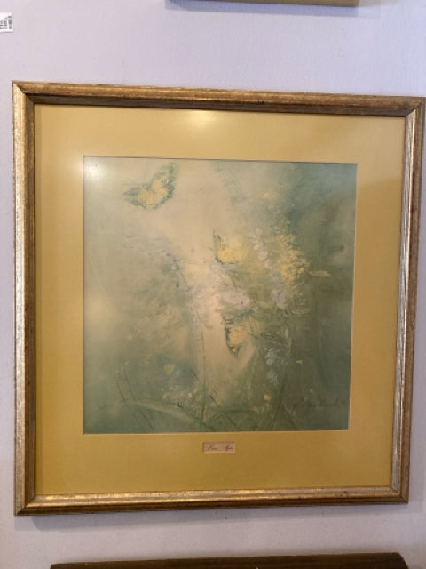Signed Yellow/Blue Butterfly Framed Art