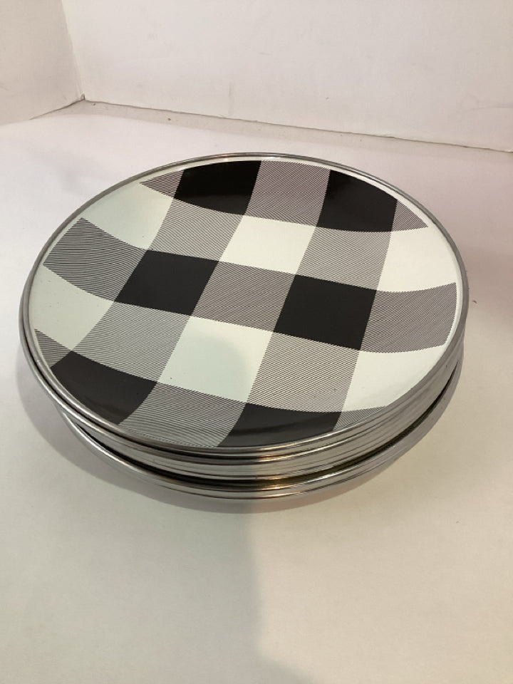 Pottery Barn Set of 8 Black/White Enamelware Checkered Plate Set