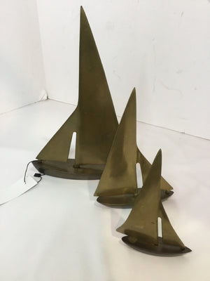 Vintage Set of 3 Gold Brass Sailboats Figurine