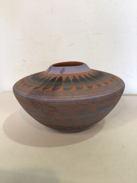 Signed Native American Orange/Gray Clay Vase