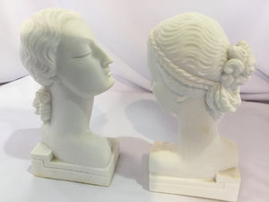 Pair White Stone Bust Woman Statue