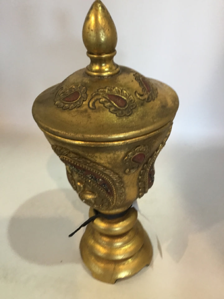 Ornate Resin Pedestal Lidded Gold Box