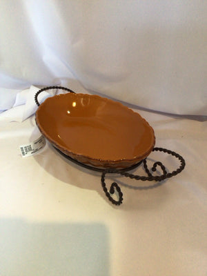 Serving Brown Ceramic/Metal In Holder Bowl