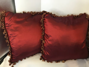 Down Red/Gold Satin Embroidered Pair Pillow Set