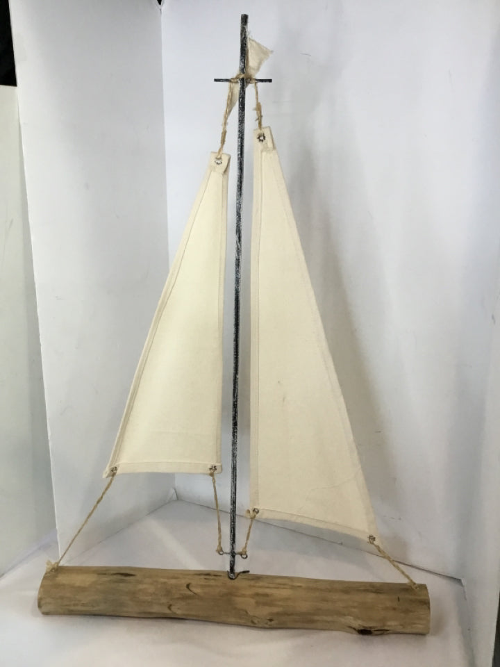 Brown/Cream Wood/Metal Sailboat Misc