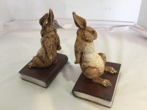 Red/Beige Resin Rabbit Signed Book Ends