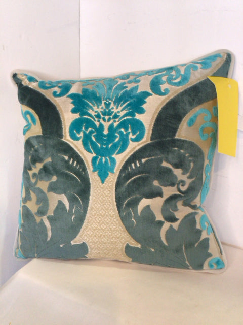 Turquoise/Green Velvet Down Filled Pillow