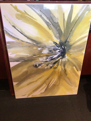 Yellow/Black Wood Flower Stretch Canvas