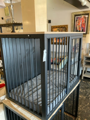 Dog Tan/Black Metal/Wood W/ Dog Bed Crate