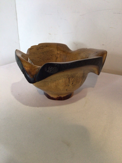 Hand Crafted Brown/Tan Wood Bowl