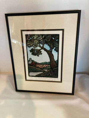 Signed Green/Brown Farmstead Framed Art