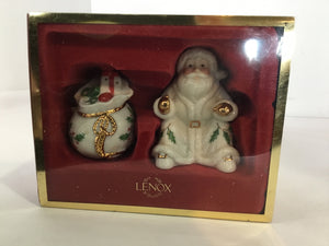 Lenox Salt & Pepper White/Green Ceramic Santa Holiday Item