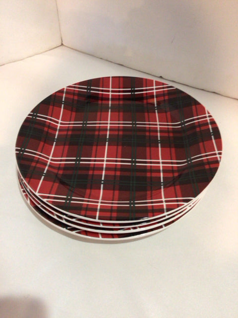 Kirkland's Set of 4 Red/Multi Ceramic Plate Plaid Holiday Item
