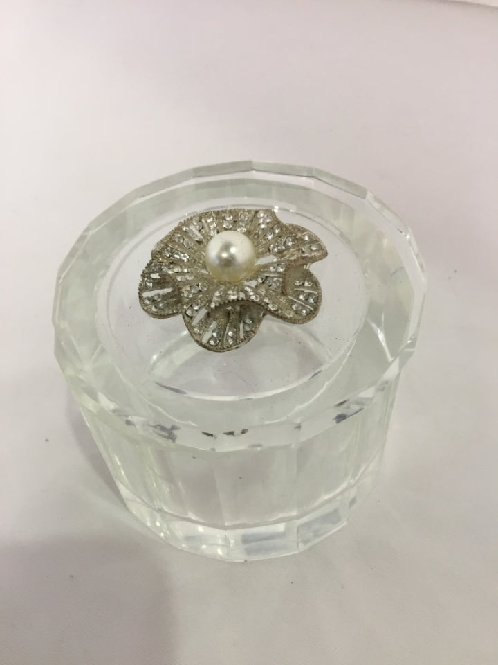 Trinket Glass Flower Lidded Clear Box