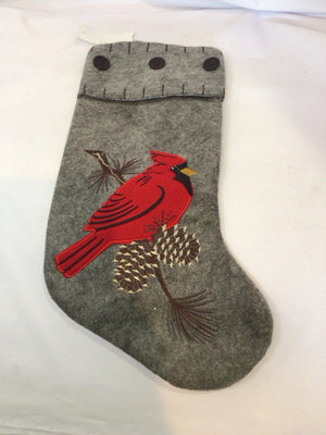 Stocking Gray Felt Cardinal Holiday Item