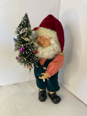 Vintage Blue/White Cotton Stuffed Santa Holiday Item